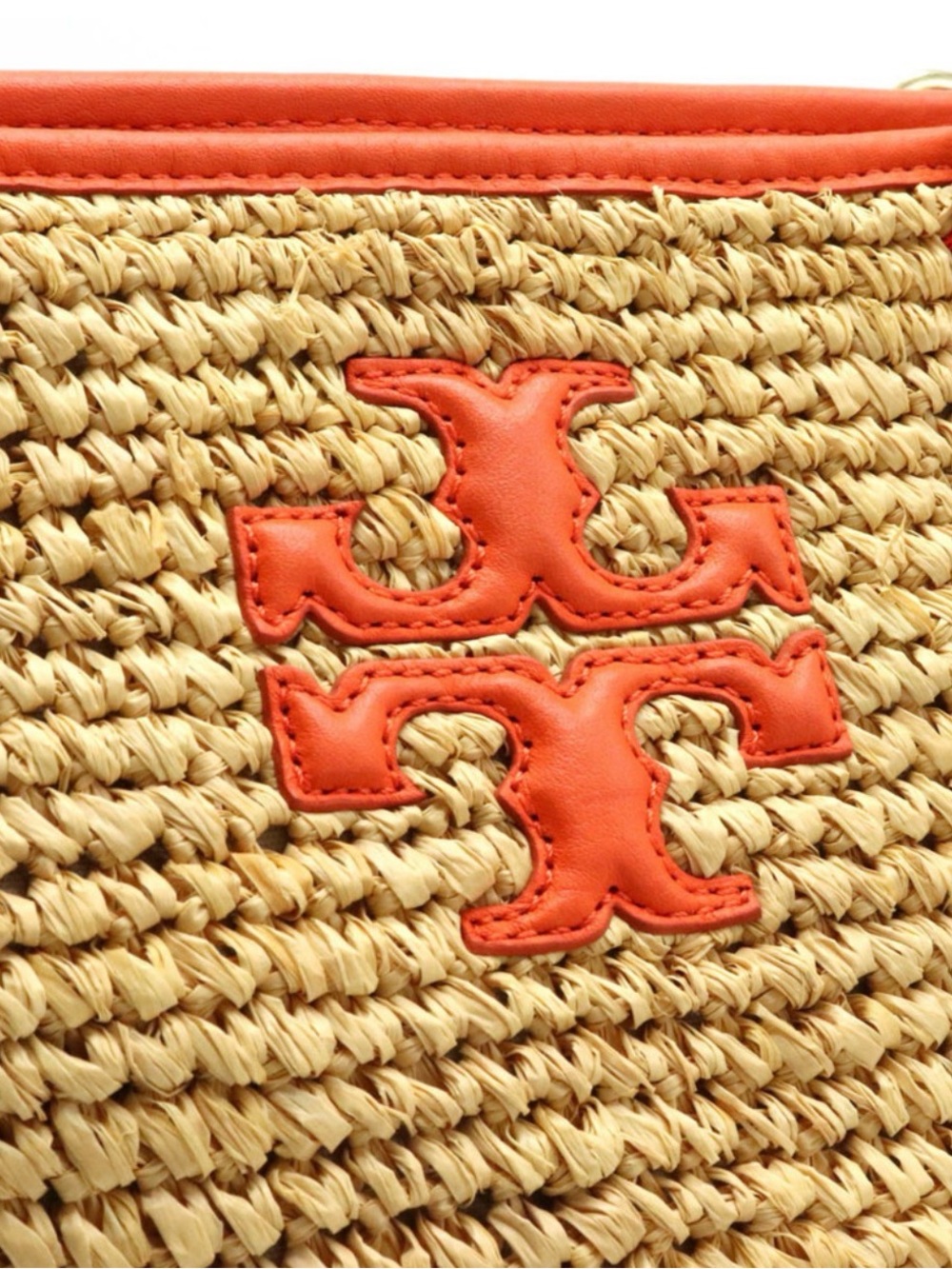 Tory Burch Straw Tote shoulder chain Orange Trim and Gold Chain Handles - Picture 4 of 9